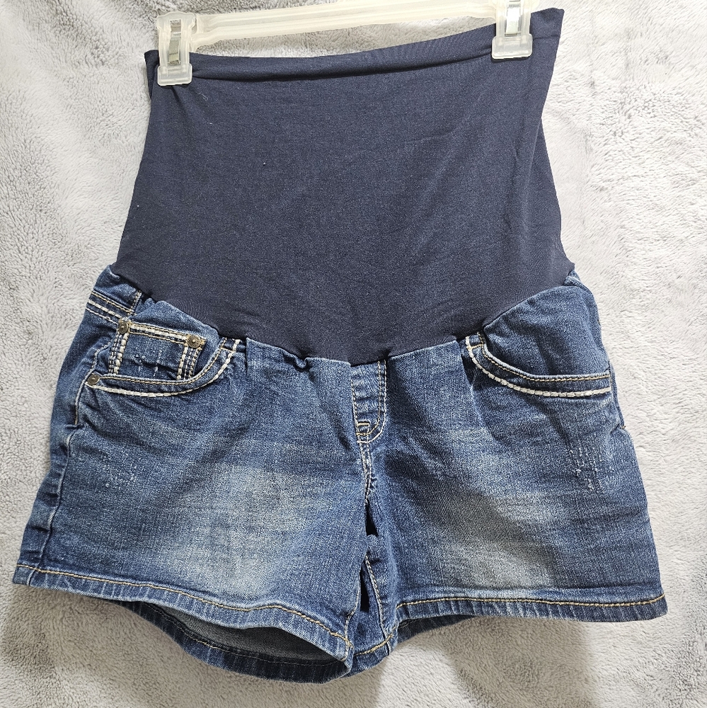 Indigo Blue Maternity Shorts With Silver Stitching Size M